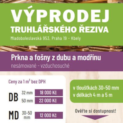 Výprodej skladu truhlářského řeziva. Máme modřín i dub