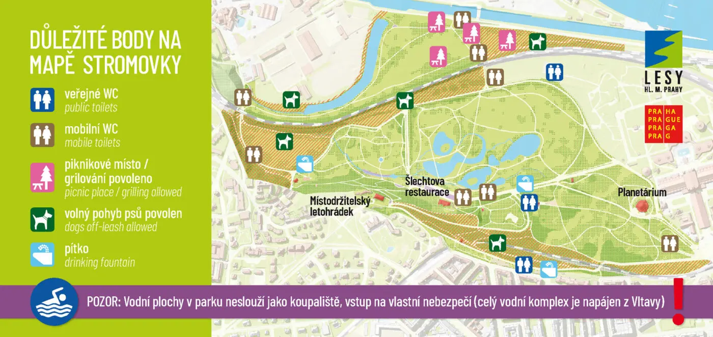 Důležité body na mapě Stromovky