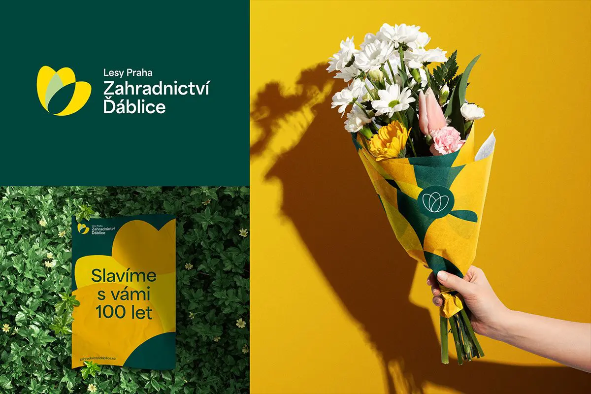 Vizuální styl zachovavá rozlišitelnost jednotlivých složek organizace, Zahradnictví Ďáblice